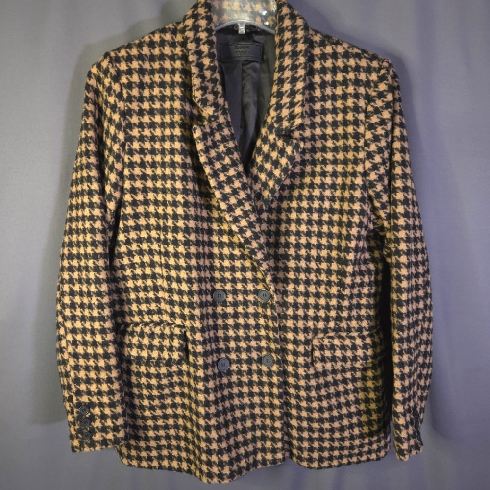 Blank NYC Houndstooth Double Breasted‎ Blazer Size Large Wool Blend